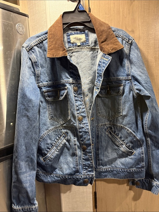 Blue Ranchwear Other - Men's Blue Denim Jacket with Brown Corduroy Collar - Classic Workwear Style
